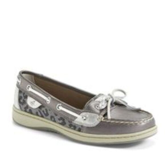 Sperry Top-Sider Angelfish Boat Shoe Silver Leopard Print Leather Women’s 6.5 - Picture 1 of 11